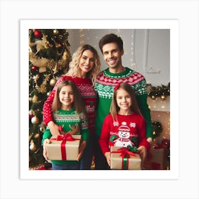 Family Christmas Sweaters Art Print