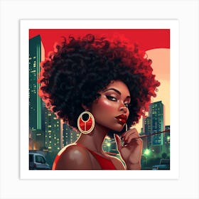 Afro Girl In Red Dress Art Print