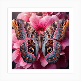 Butterfly On Pink Flowers 2 Art Print