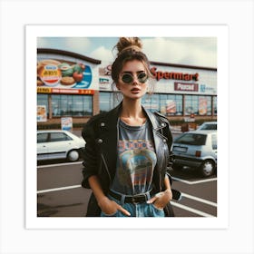 Young Woman In A Leather Jacket Art Print