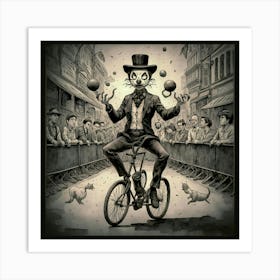 Cat On A Bicycle 2 Art Print