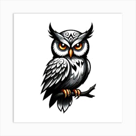 Owl On A Branch Art Print