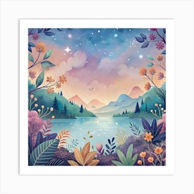 Landscape With Flowers And Trees 1 Art Print