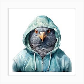 Watercolour Cartoon Pigeon In A Hoodie Art Print