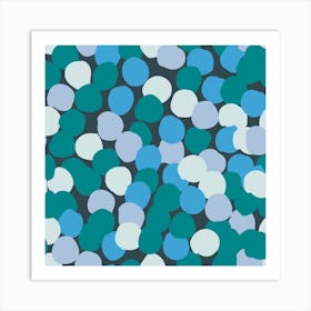 Blue And Green Polka Dot Pattern On Dark Gray Background Square Art Print