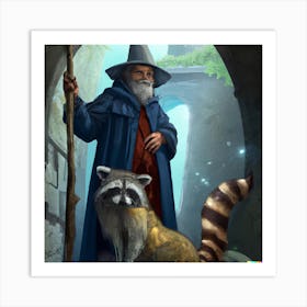 Wizard with Raccoon Art Print