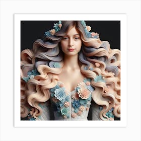 Portrait Of A Woman With Long Hair Art Print