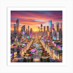 Harmony at Dusk: A City's Joyful Symphony Art Print