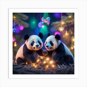 Christmas Panda Bears Art Print