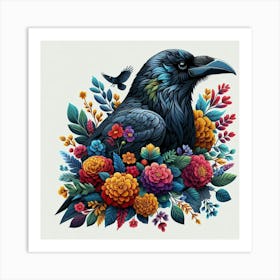 Crow With Flowers 1 Art Print