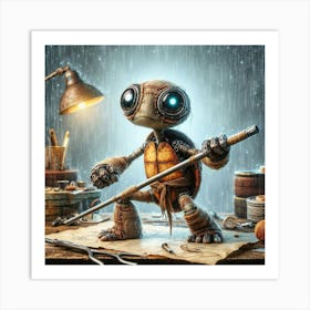 Turtle In The Rain Art Print