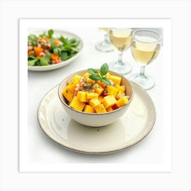 Watercolor Portrayal Of A Fresh And Light Mango Salsa On A Fine Dining Table Art Print