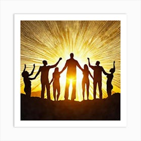 Silhouette Of People Holding Hands Art Print