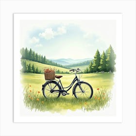 Elegant Bike In A Peaceful Countryside Setting Watercolor 1 Art Print