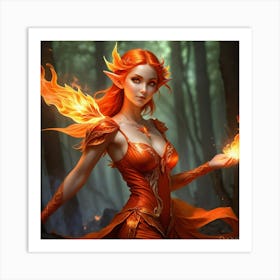 Elven Girl With Fire Art Print