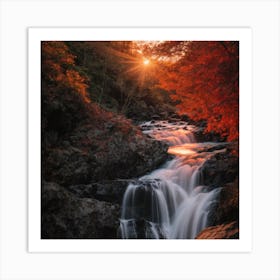 Waterfall In Autumn Art Print