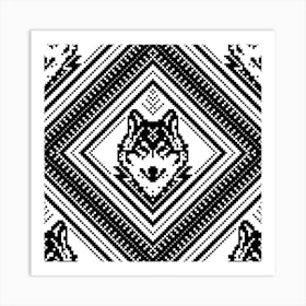 Wild Black Wolf - Slavic Ethno Transforming Geometric Pattern - WildLife Art Print