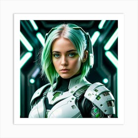 Futuristic Girl With Green Hair Art Print