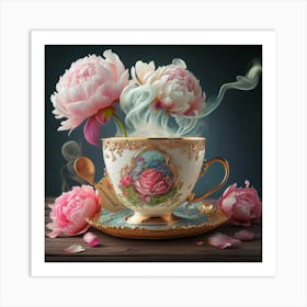 Peonies In A Teacup 1 Art Print