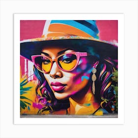 Colorful Woman In Hat Art Print