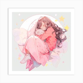 Anime Girl Sleeping On The Moon Art Print