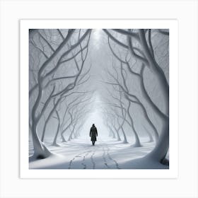 Man Walking Through A Forest Art Print