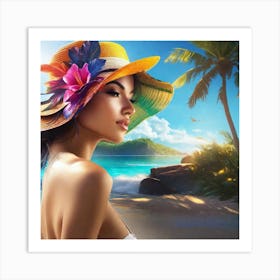 Beautiful Woman On The Beach Art Print