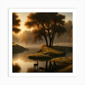 Deer In The Mist Art Print