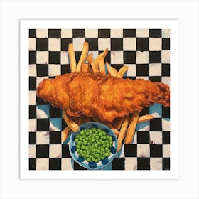 Fish Chips & Mushy Peas Black Checkerboard 1 Art Print