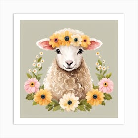 Floral Baby Sheep Nursery Illustration (25) Art Print