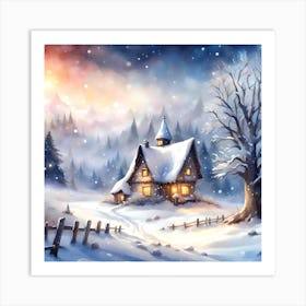 Winter House In The Snow Art Print