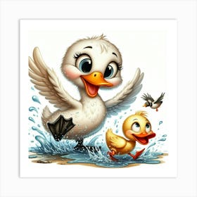 Duck And Ducklings Art Print