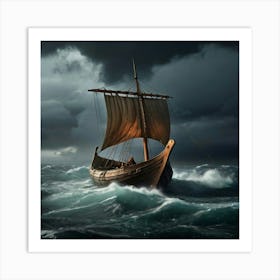 Viking Ship In Stormy Sea 1 Art Print