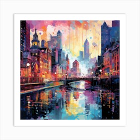 Cityscape At Dusk Art Print