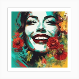 An Artwork Depicting A Smile Women, Big Tits, In The Style Of Glamorous Hollywood Portraits, Green R (1) Art Print