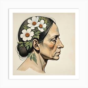 Portrait Of A Woman With Flowers Art Print