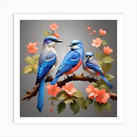 Bluebirds On A Branch Art Print