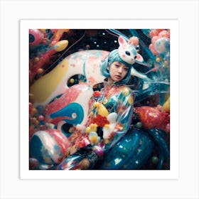 Kimono Girl Surrounded By Balloons Art Print