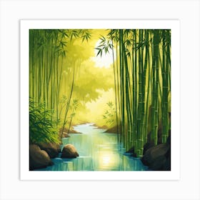 A Stream In A Bamboo Forest At Sun Rise Square Composition 246 Art Print