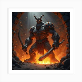 A Mythical Giant Forging Weapons In A Fiery, Otherworldly Forge 1 Art Print