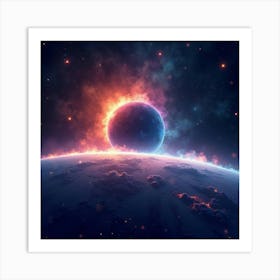 Watercolor Vibrant Cosmic Lights Illuminating A Distant Planet S Surface 1 Art Print