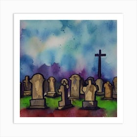 Graveyard at Night Art Print