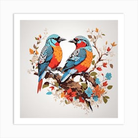 Couple Of Birds On A Branch Art Print