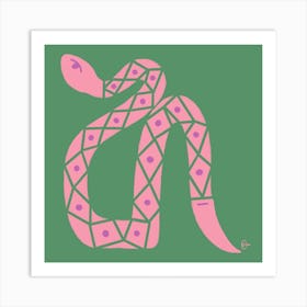 Funny Snake - Pink - Green Art Print