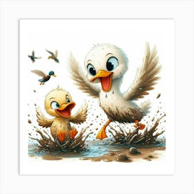 Ducks In The Mud Art Print