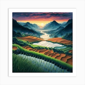 Beautiful views of rice fields, close to the river and surrounded by mountains, 19 Art Print