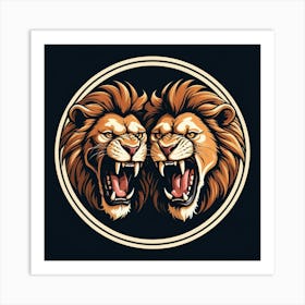 Two Lions In A Circle Art Print