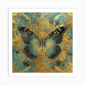 Butterfly In Gold And Blue Art Print