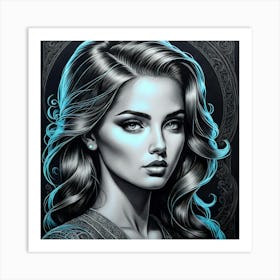 Woman In Black And Blue Art Print