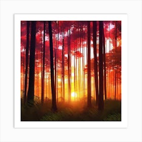 Sunset In The Forest 39 Art Print